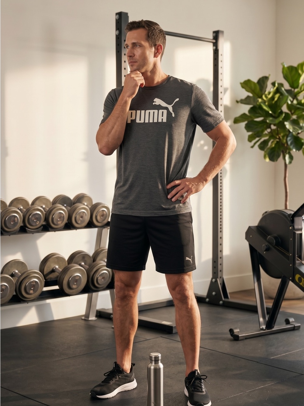 Puma Men's Charcoal Heather Logo Short Sleeve Tee